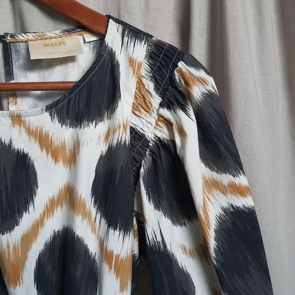 Maeve Destin Poplin Mini Dress Short Sleeve Multi Puff Sleeve Cotton - Picture 3 of 12